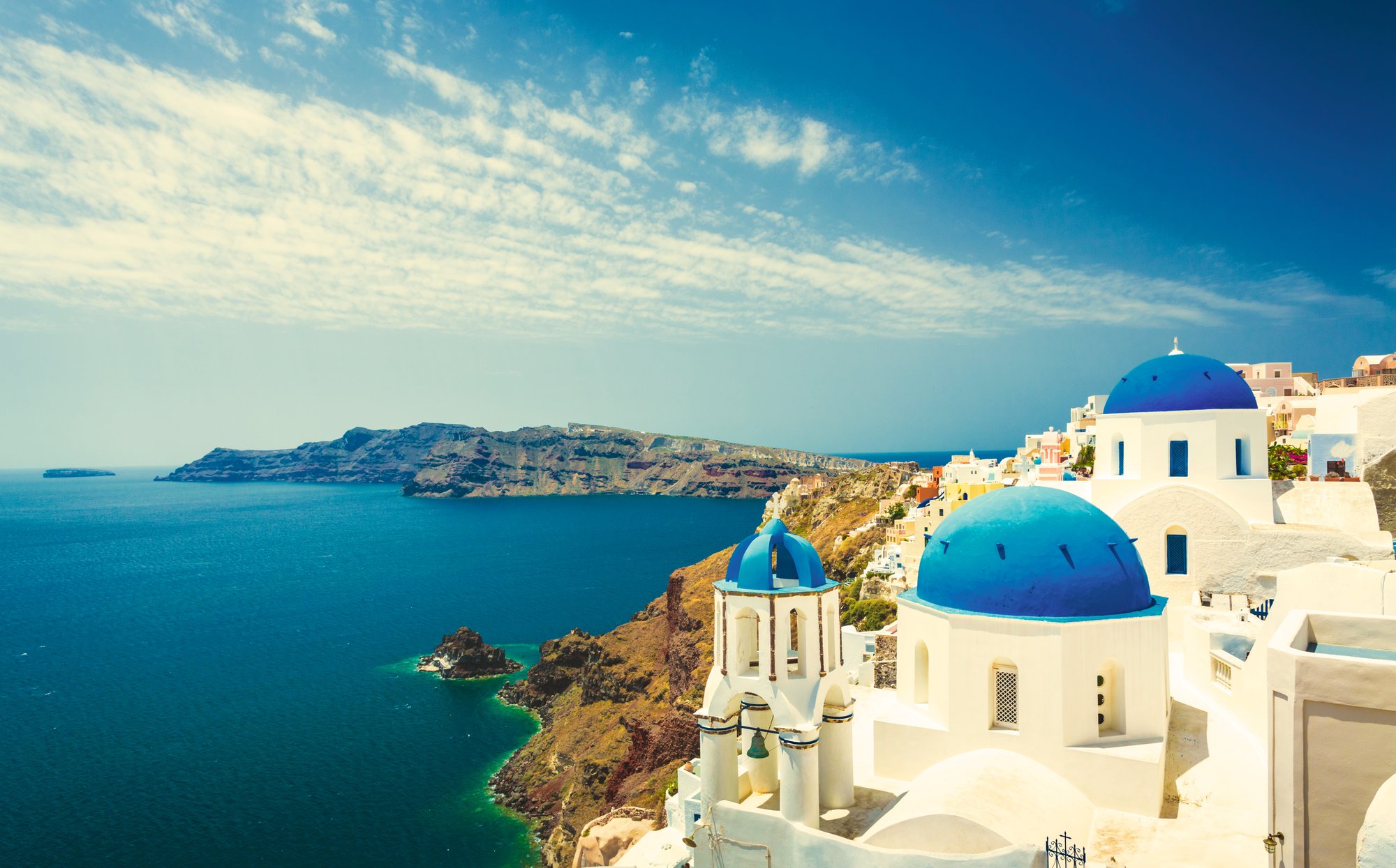 Santorini and Aegean Sea in Greece